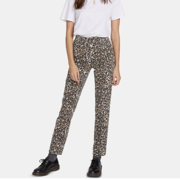 Volcom Women Skinny Jeans Leopard Print Brown 25 Casual High Waist Summer Edgy - Picture 10 of 11
